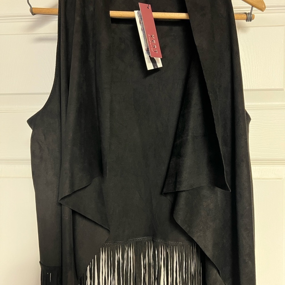 Do Everything W/Love Black Fringe Vest Tunic O/S - Picture 2 of 7